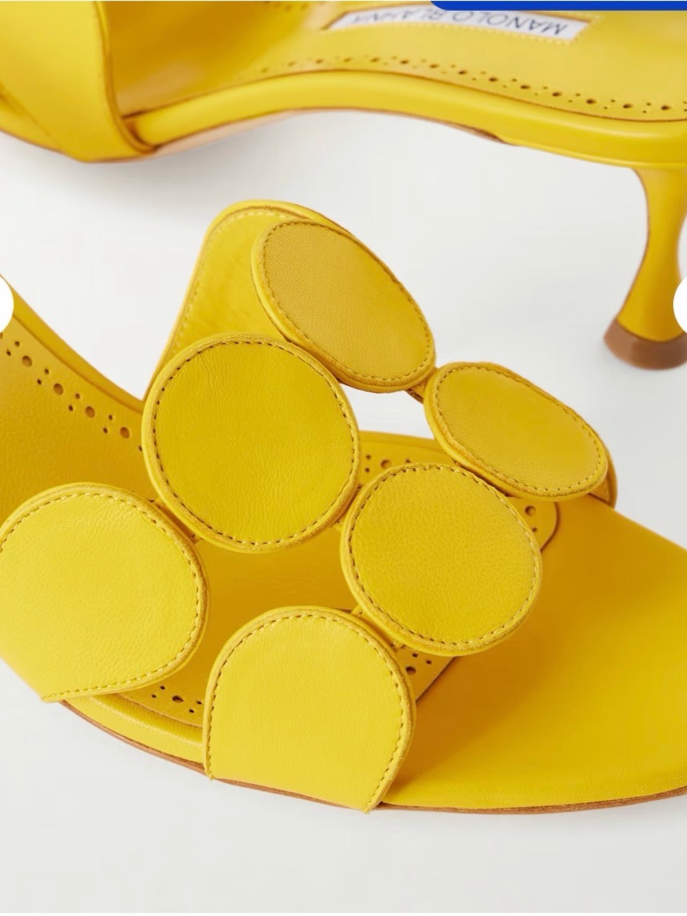 Manolo Blahnik Yellow Circular-Appliqué Kitten-Heel Sandals